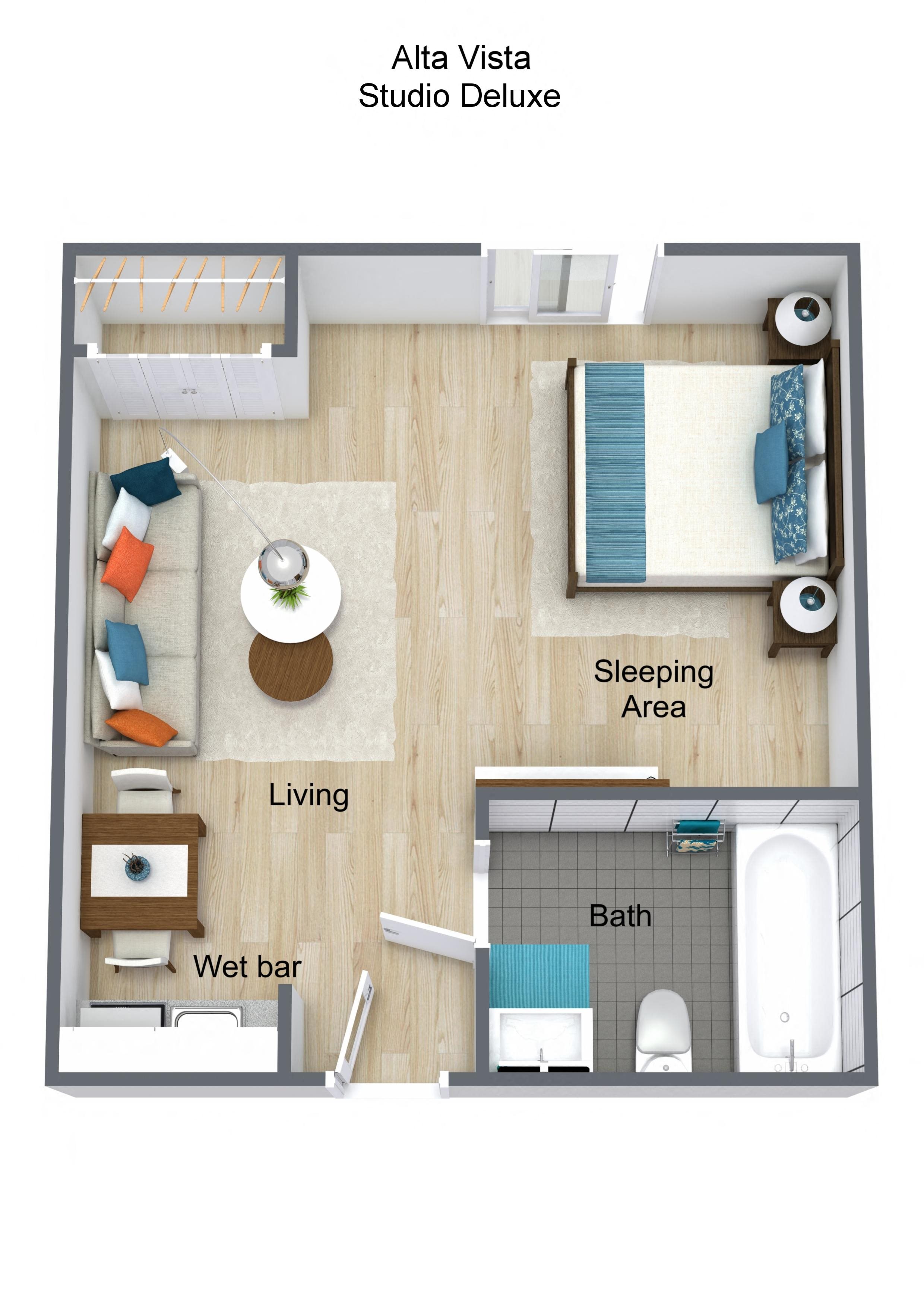 Studio Deluxe Floor Plan Studio Deluxe Floor Plan at Pacifica Senior LIving, Alta Vista Senior Living, Vista